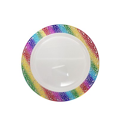 7 inch Disposable Lace Rim Rainbow Plastic Plates